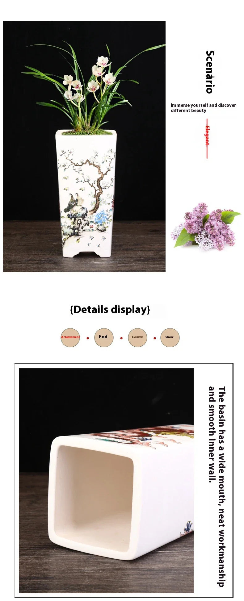 Stylish square ceramic planter in white, suitable for growing asparagus fern, orchids, and herbs on balconies or patios.