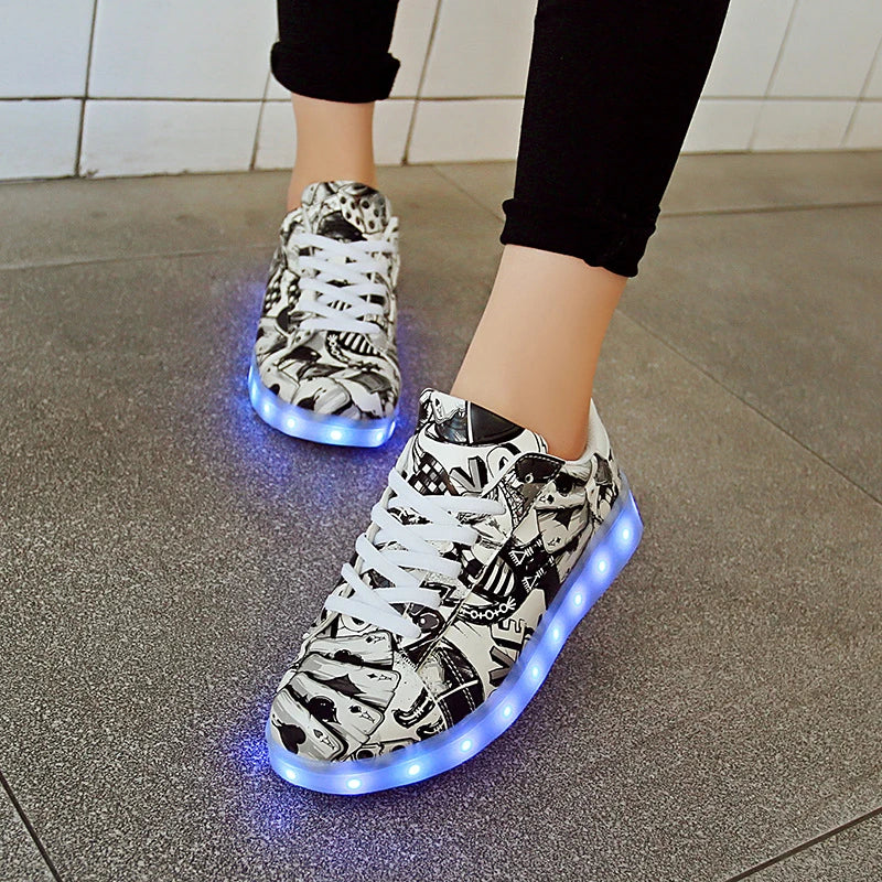Trendy Luminous Shoes with graffiti-inspired design and vibrant LED lights