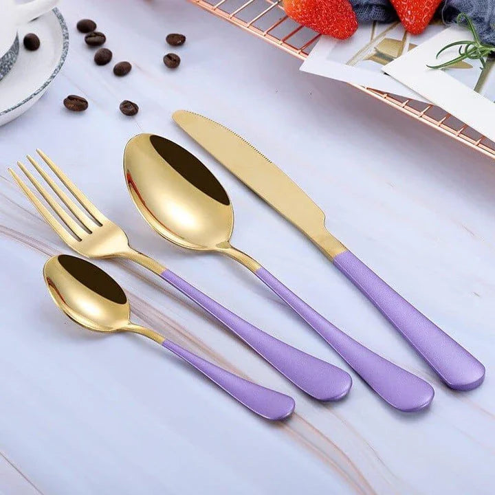 Eco-Friendly Stainless Steel Tableware Set - 4 Piece Collection with Knife, Fork, Spoon, and Tea Spoon