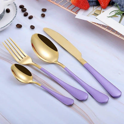 Eco-Friendly Stainless Steel Tableware Set - 4 Piece Collection with Knife, Fork, Spoon, and Tea Spoon