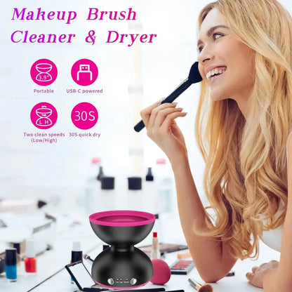 Compact electric makeup brush cleaner and dryer with USB-powered, silicone-crafted, and automatic cleaning features