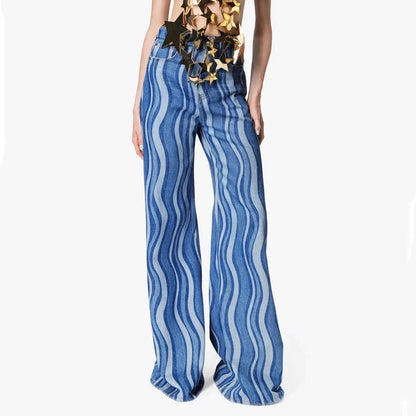 Versatile high-waist striped denim trousers in a modern, flattering design for Kiwi women's summer fashion