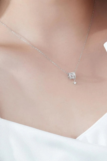 Sparkling cubic zirconia pendant necklace in silver, featuring a minimalist star-inspired design and premium 925 sterling silver construction