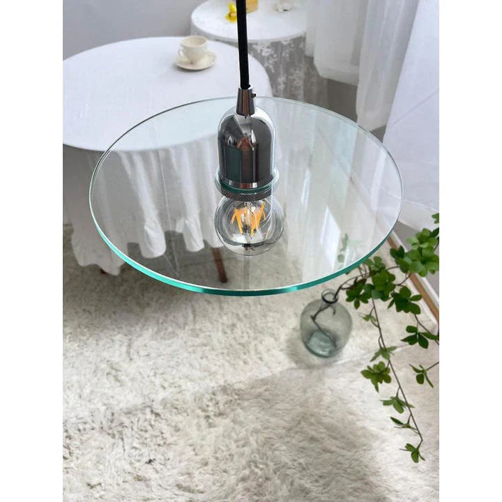 Elegant modern glass pendant light with a white shade, perfect for dining rooms, bedrooms, and other living spaces.