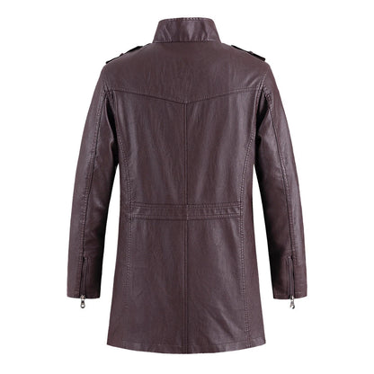 A stylish leather jacket with a standing collar, designed for the modern Kiwi man's casual and formal wear needs.