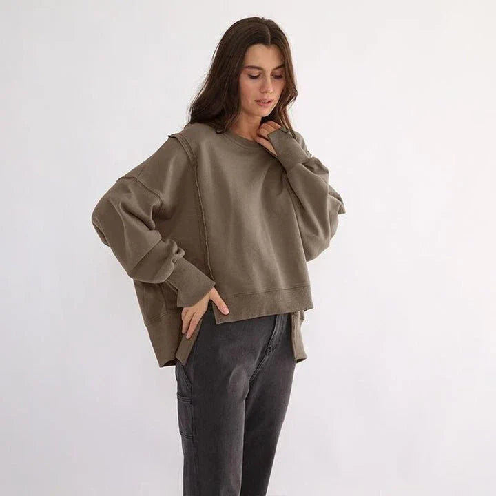 Cozy and fashionable oversized cotton jumper with trendy patchwork design