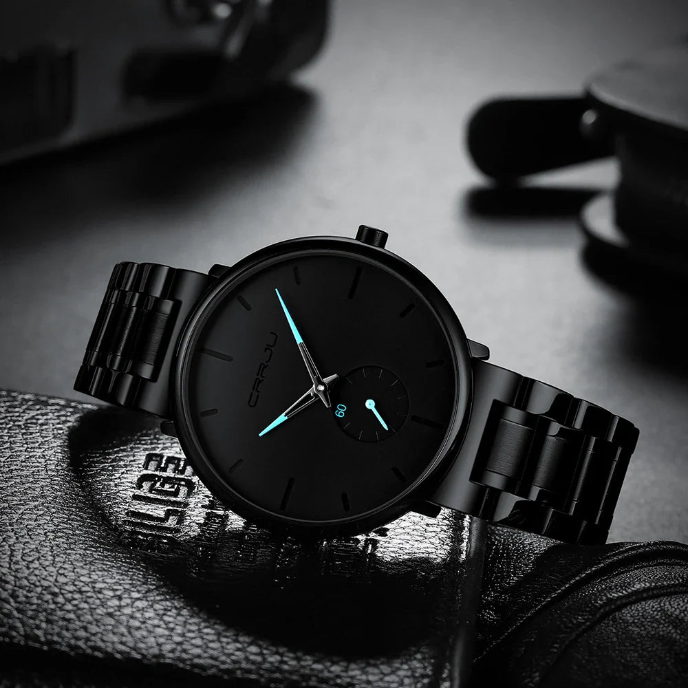 Sleek and modern stainless steel waterproof watch with various coloured needles, designed for the active New Zealand lifestyle.
