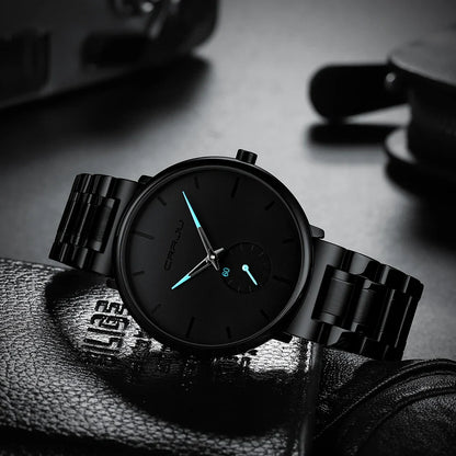 Sleek and modern stainless steel waterproof watch with various coloured needles, designed for the active New Zealand lifestyle.
