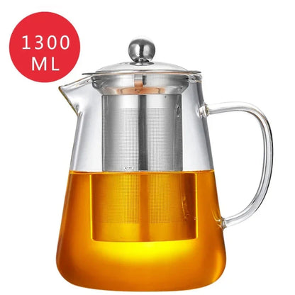 Elegant glass teapot set with stainless steel infuser, perfect for brewing and enjoying a variety of teas