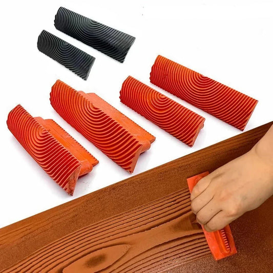 Trendha DIY Wood Grain Rubber Roller Set for creating natural wood textures on walls, doors, and furniture