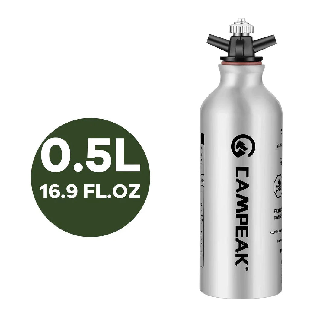 Portable aluminium fuel bottle with spill-proof cap and venting pipe, ideal for Kiwi outdoor adventures