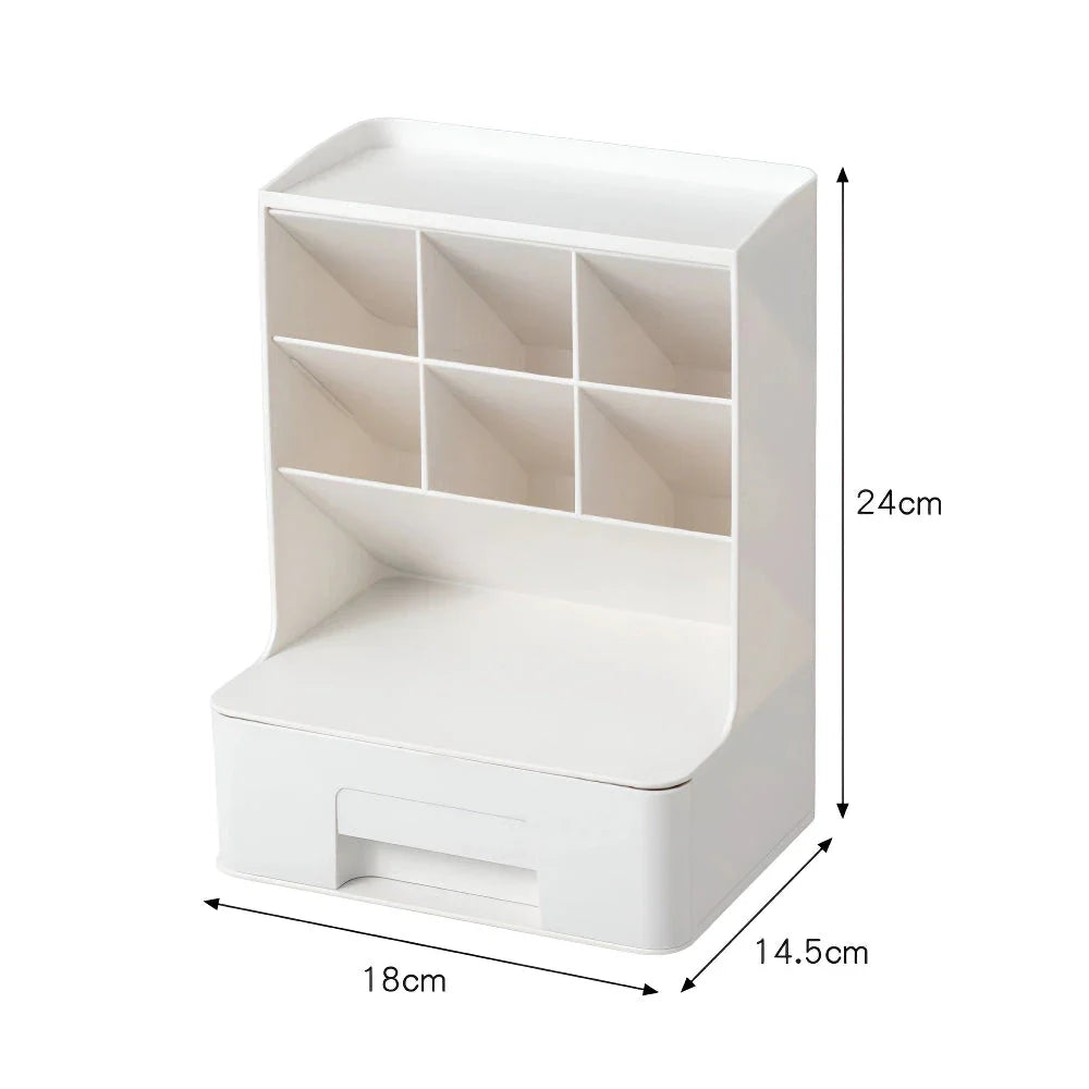 Stylish white desk organiser with compartments for pens, pencils, and other stationery items