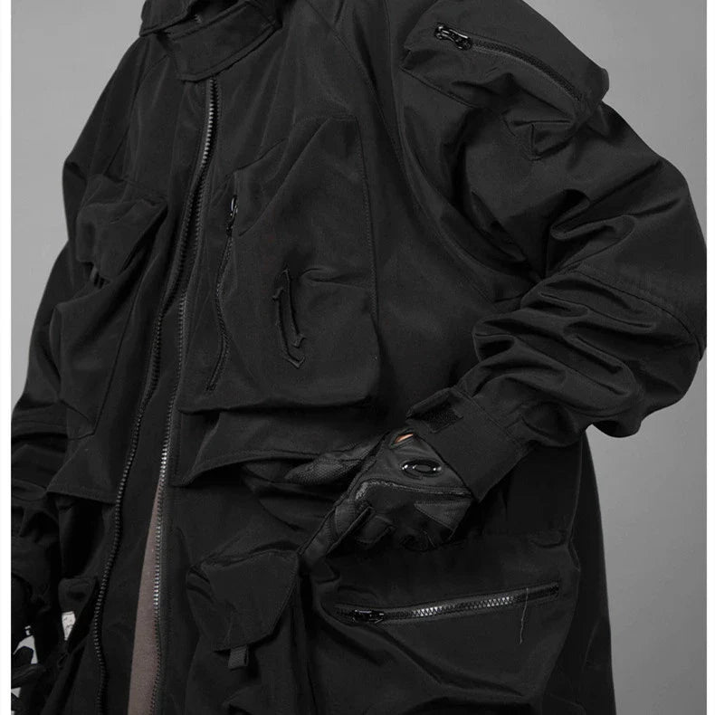 Men's Loose Casual Hooded Work Clothes Three-dimensional Jacket in sleek black, designed for Kiwi comfort and style