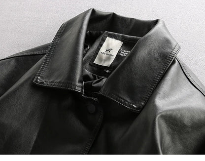 Stylish and relaxed leather jacket with plush velvet-like finish, perfect for modern street fashion in New Zealand