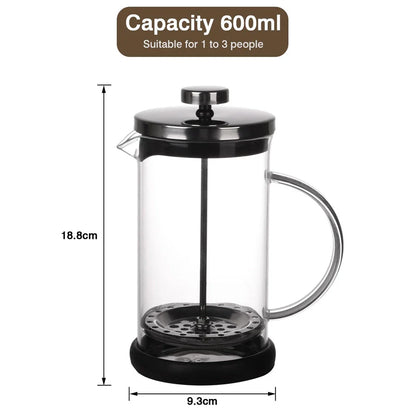 600ml Portable French Press Coffee Maker with Borosilicate Glass and Stainless Steel Construction