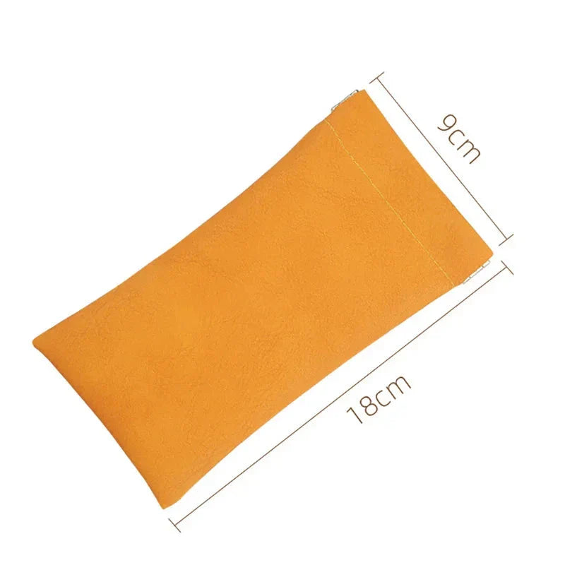 Soft PU leather glasses pouch in various colours for protecting and storing sunglasses and reading glasses