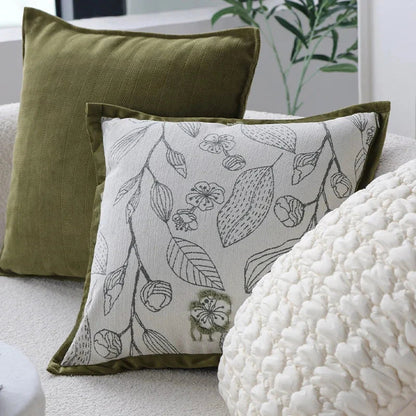 Cream Green Cushion Cover with Jacquard Pattern - Decorative Pillow for Home, Office, and Vehicle Decor