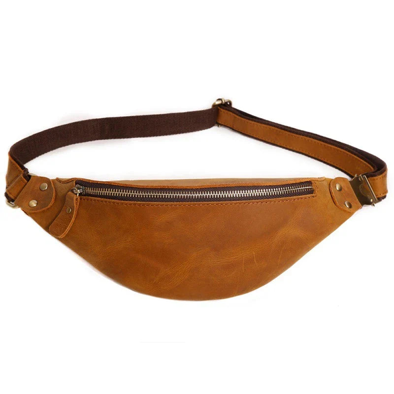 Durable vintage-inspired cowhide crossbody bag with single adjustable shoulder strap, roomy interior, and secure zipper closure