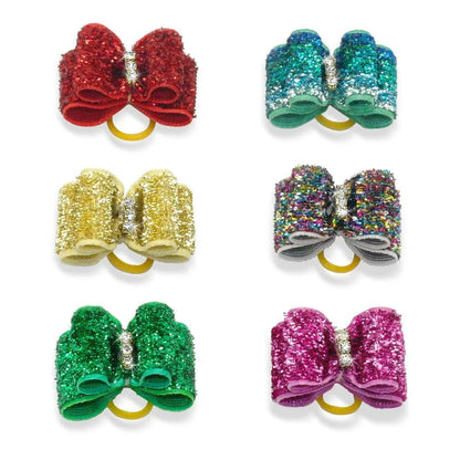 Glitter hair bows for dogs in various pack sizes, made from premium nylon for style and comfort