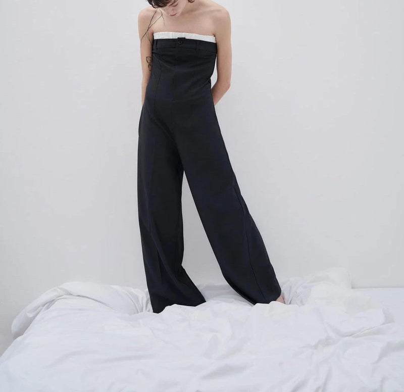 Shopfluxpro NZ Stylish Sea Blue Jumpsuit with Stitched Wide Legs