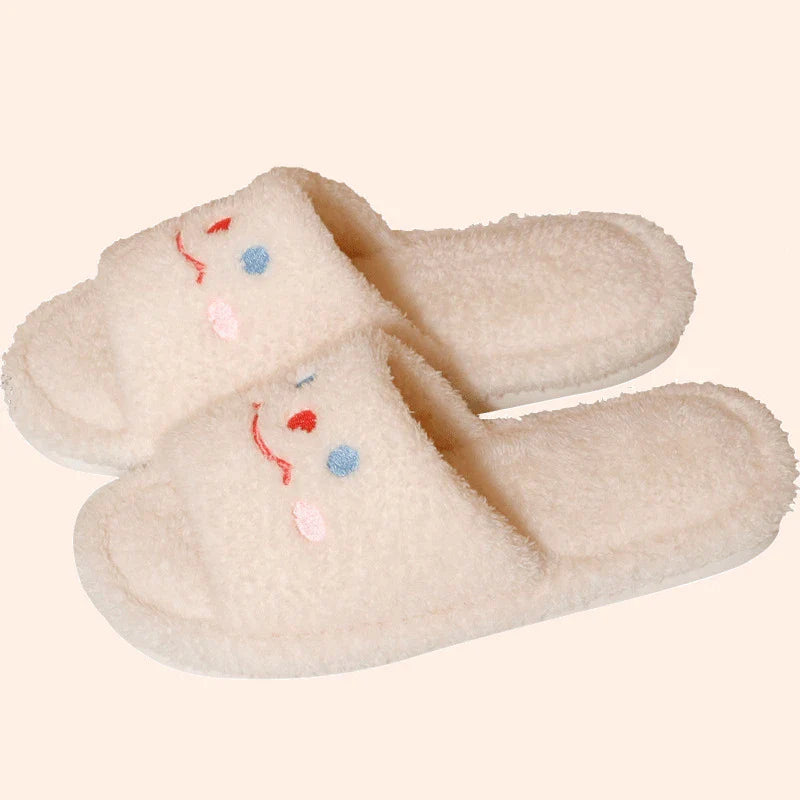 Cosy and cute smiling home slippers with plush upper and non-slip sole for Kiwi indoor comfort and style