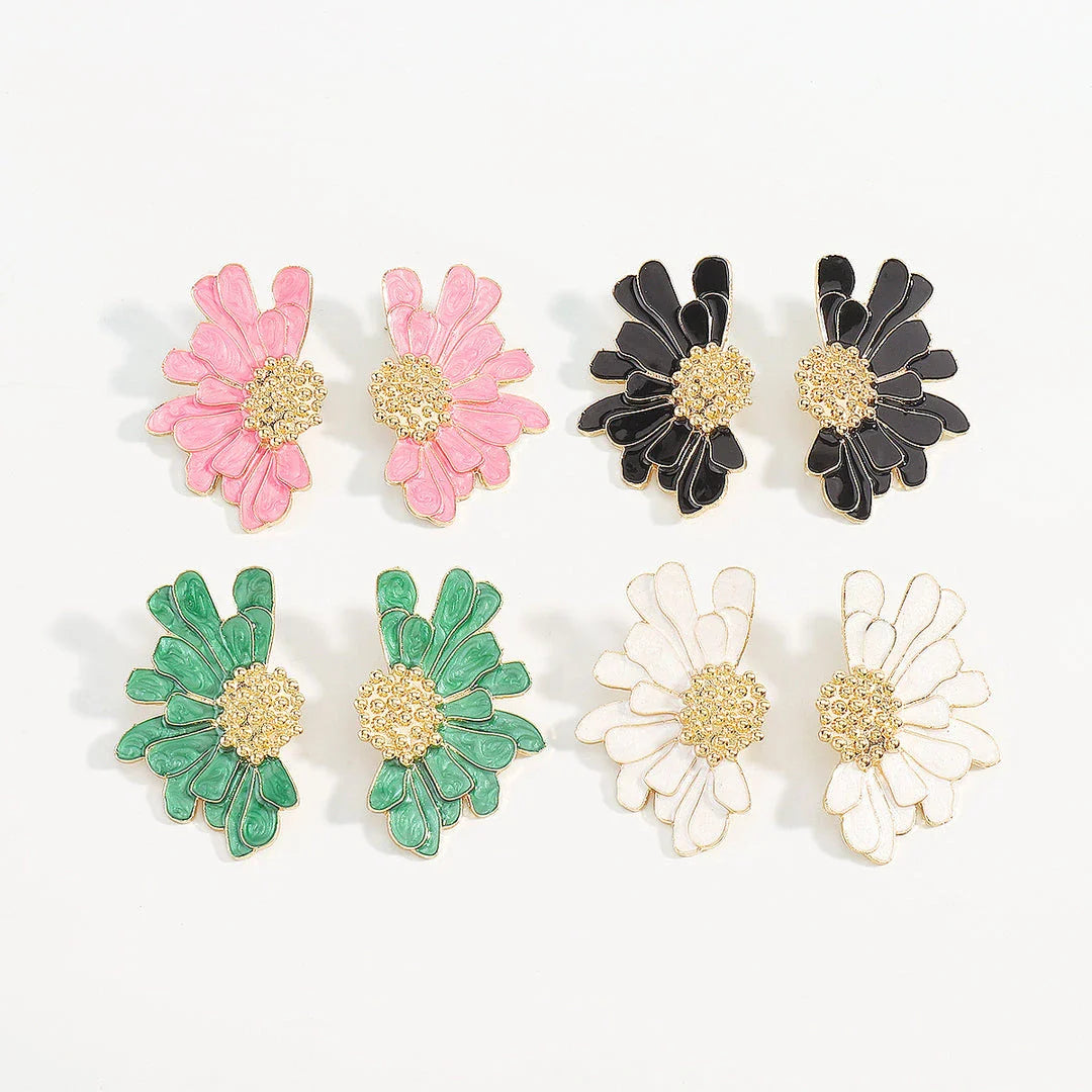 Vibrant Boho Chic Flower Petal Stud Earrings in a variety of colours, including green, blue, purple, and pink