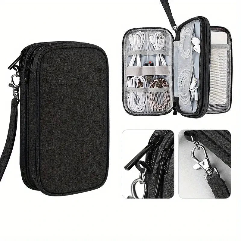 Eco-friendly travel organizer for storing and protecting digital accessories like smartphones, power banks, and cables