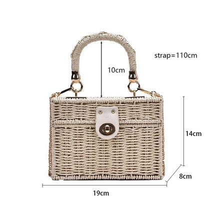 Stylish straw satchel with detachable chain strap, ideal for Kiwi summer adventures