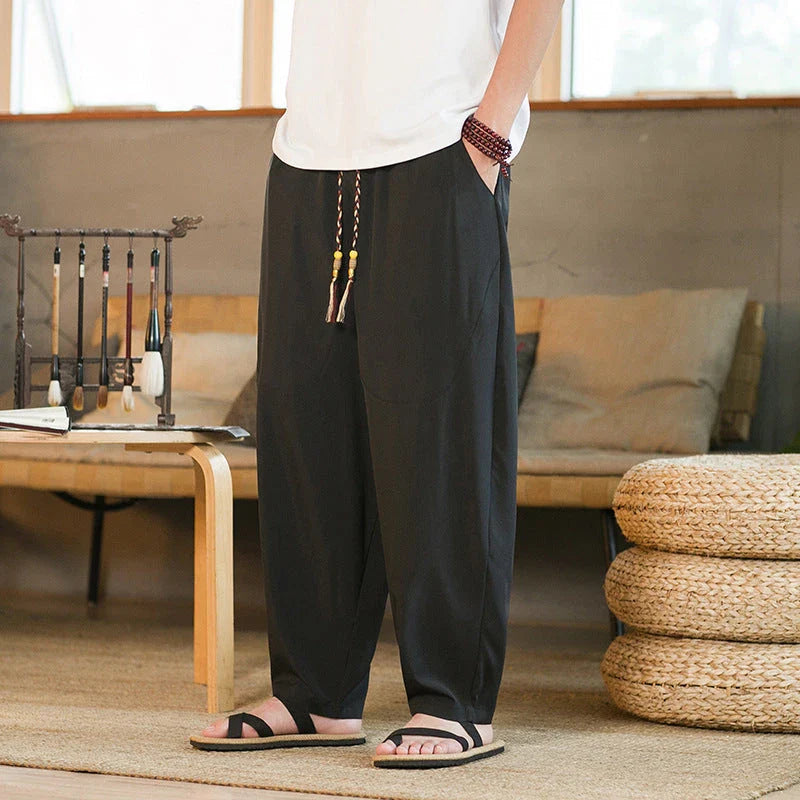 Stylish New Zealand men's casual pants made of innovative ice silk fabric with a tailored harem-inspired design