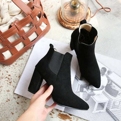 Stylish frosted booties with pointed toe and rubber sole, perfect for everyday wear in New Zealand