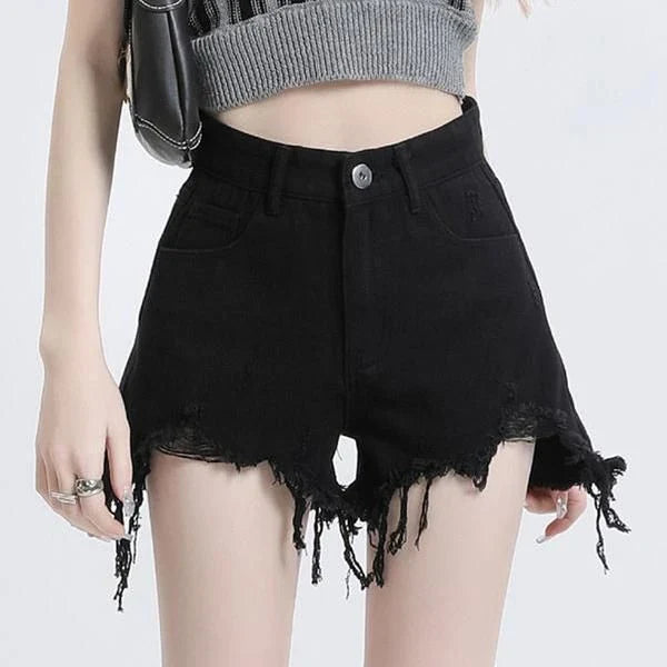 High-waisted black denim shorts with stylish button detailing, designed for the contemporary Kiwi woman