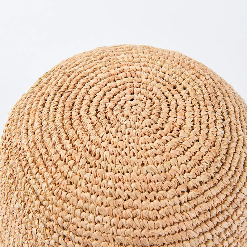 Handcrafted Raffia Hat in Monochrome Color with Flat Brim for Sun Protection and Adjustable Fit