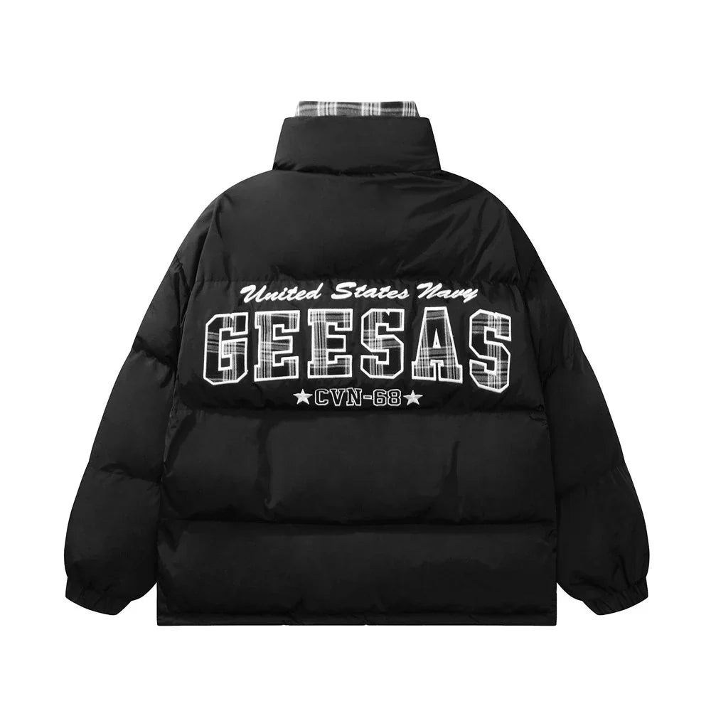 Stylish plaid cotton jacket with embroidered back patch, perfect for Kiwi men in winter