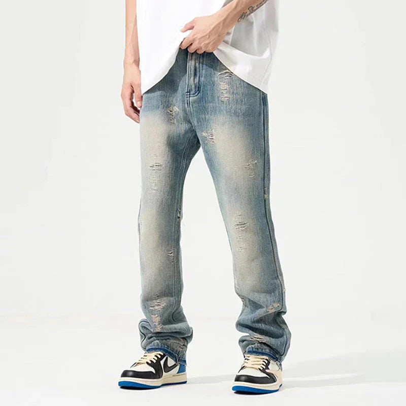 Stylish Kiwi Retro Faded Ripped Denim Jeans in Blue - Premium Cotton Casual Wear for the Modern Kiwi Lifestyle