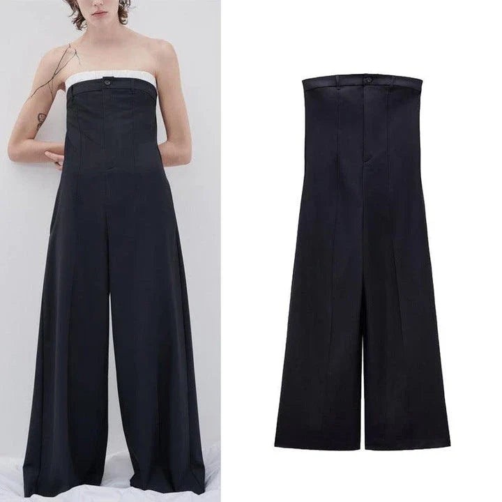 A stylish sea blue jumpsuit with contrast stitching and wide legs, a perfect combination of fashion and function.