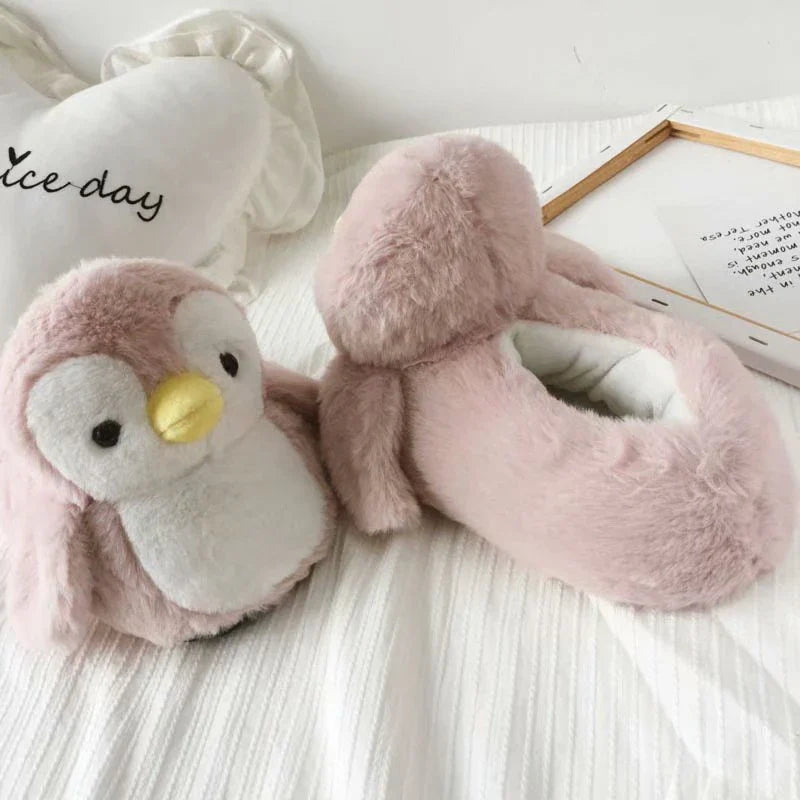 Trendy Penguin Plush Slippers with cozy plush material and non-slip soles for indoor comfort