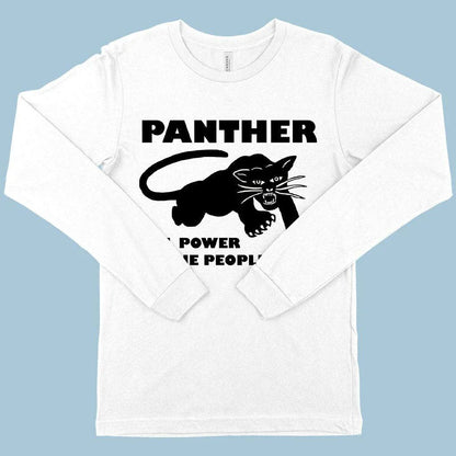 Black Panther long sleeve t-shirt with Panther graphic, made with premium Airlume cotton and designed for Kiwi comfort and style