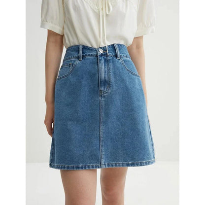 Chic high-waisted denim skirt with a flattering A-line silhouette, perfect for Kiwi summer days