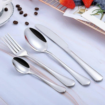 Eco-Friendly Stainless Steel Tableware Set - 4 Piece Collection with Knife, Fork, Spoon, and Tea Spoon