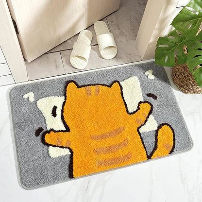 Charming cartoon-patterned non-slip bathroom mat with plush flocking surface and sturdy latex backing