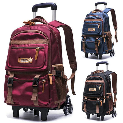 Sturdy and stylish children's trolley school bag in various colours and wheel configurations, designed for Kiwi kids