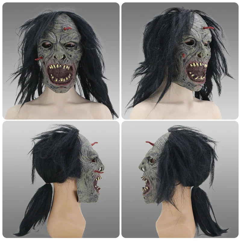 Spooky grey latex horror headgear for masquerade parties and Halloween in New Zealand