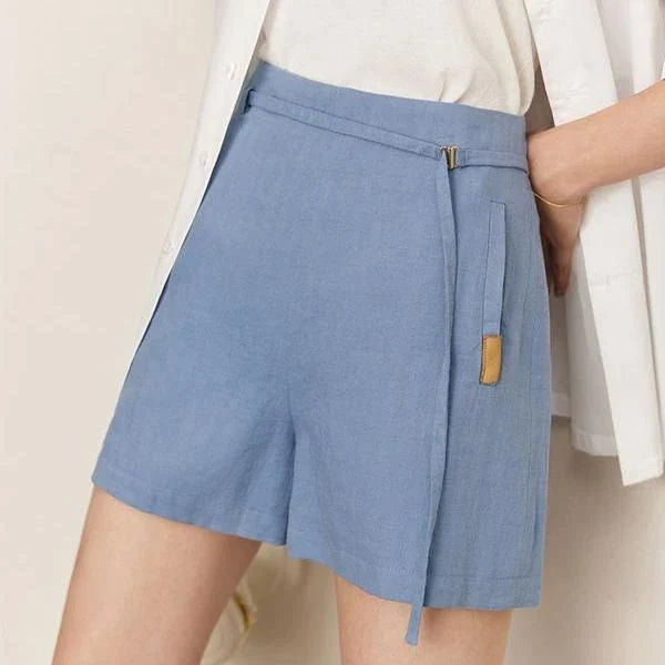 Elegant cotton-linen casual shorts in a versatile apricot shade, perfect for Kiwi women's summer wardrobes