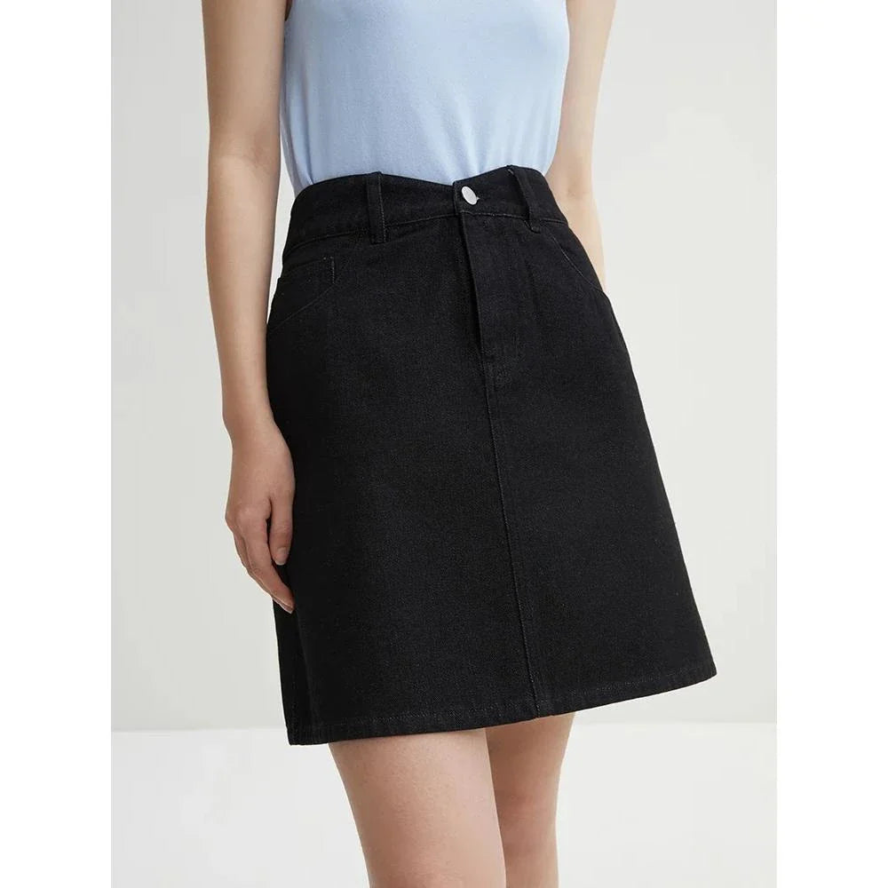 Chic high-waisted denim skirt with a flattering A-line silhouette, perfect for Kiwi summer days