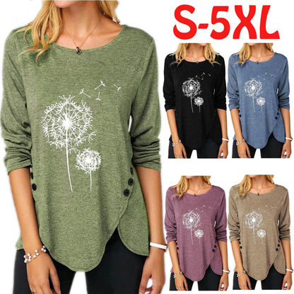 Comfy Kiwi Tee with irregular button design, long sleeves, and round neckline in a range of classic Kiwi colors