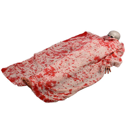 Voice-activated Corpse Prop with Bloodcurdling Cloth and Glowing Hair for Halloween Decoration