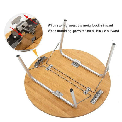 Portable bamboo folding table with stainless steel frame, ideal for outdoor activities like camping, picnics, and BBQs in New Zealand