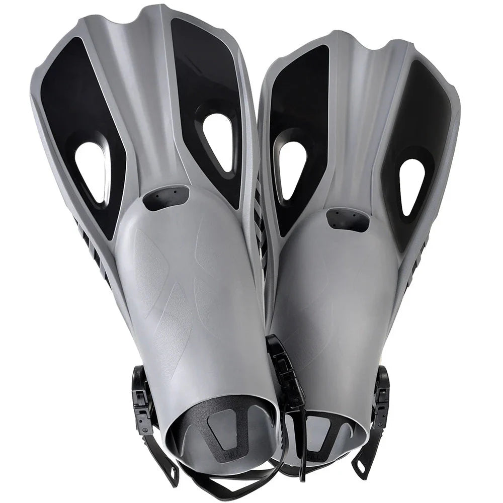 Adjustable Travel Snorkel Fins in different colours, designed for comfort, performance, and versatility in the water.