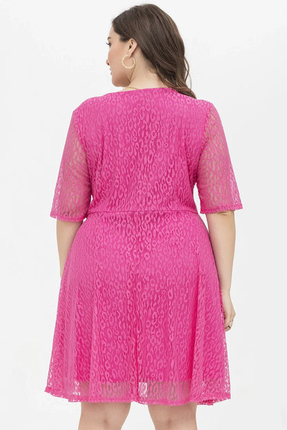 Casual V-neck Lace Dress in Rose Red, available in XL, XXL, XXXL, and XXXXL sizes for modern Kiwi women