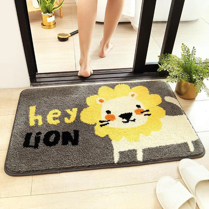 Charming cartoon-patterned non-slip bathroom mat with plush flocking surface and sturdy latex backing